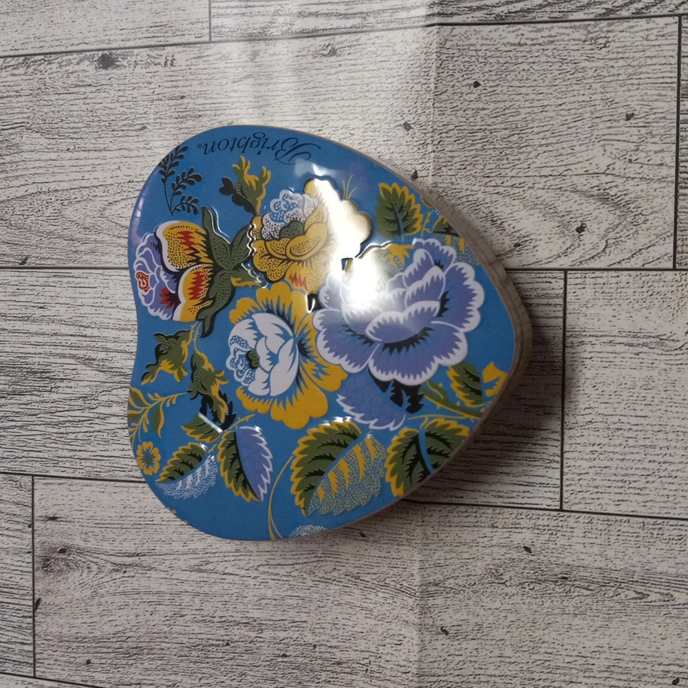Brighton blue and yellow floral heart shaped jewelry tin